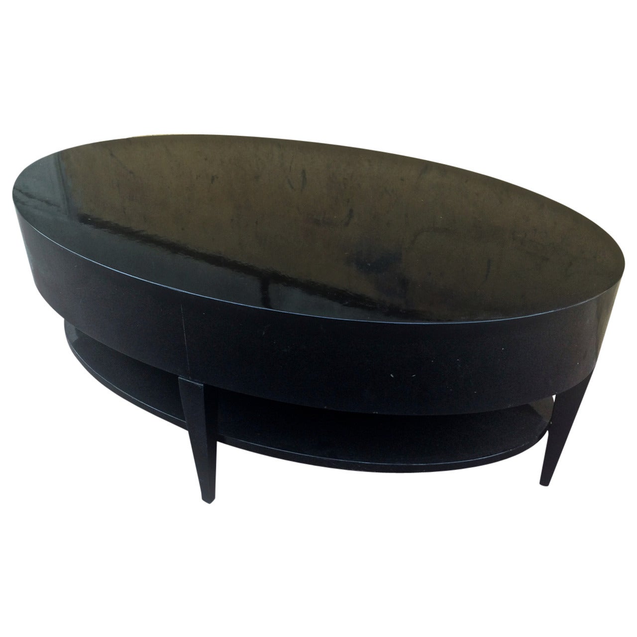 Large Black Lacquered Two-Tier Coffee Table