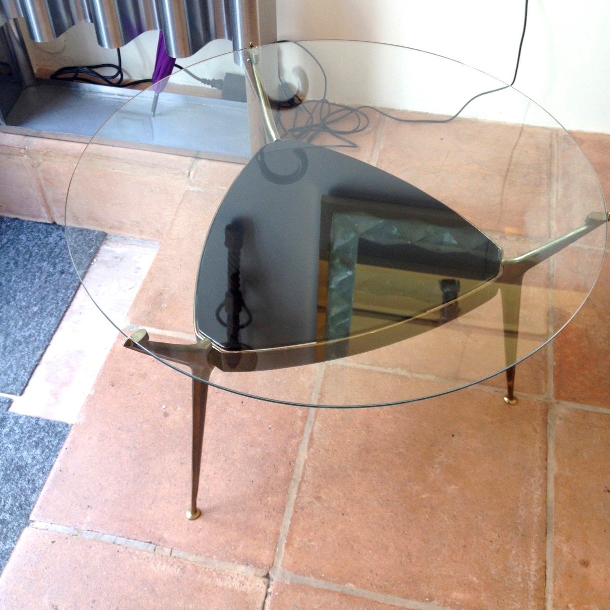 Mid-Century Modern Cesare Lacca Superb Design Two-Tier Tripod Coffee Table