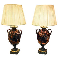 exceptional 1940s neo classic pair of mercury turtle-like pair of lamps