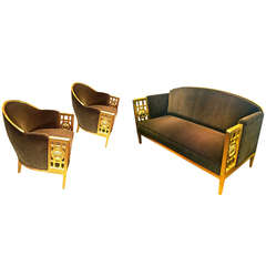 Paul Follot Exceptional Three-Piece Set in Gold Leaf Carved Wood