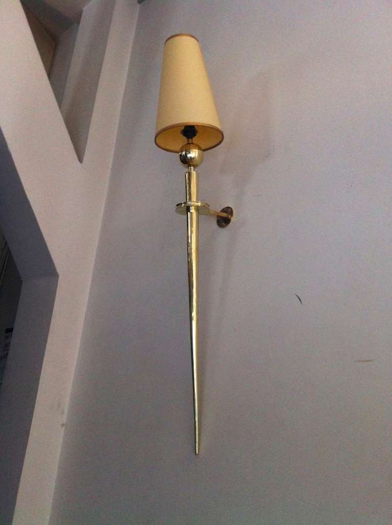 Pair of Solid Bronze "Sword" Long Sconces