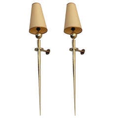 Pair of Solid Bronze "Sword" Long Sconces