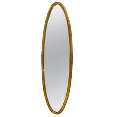 1950s Riviera Superb Design Long Oval Rattan Mirror in Good Vintage Condition
