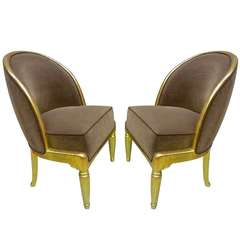 Paul Follot 1925 Art Deco Superb Pair of Slipper Chairs