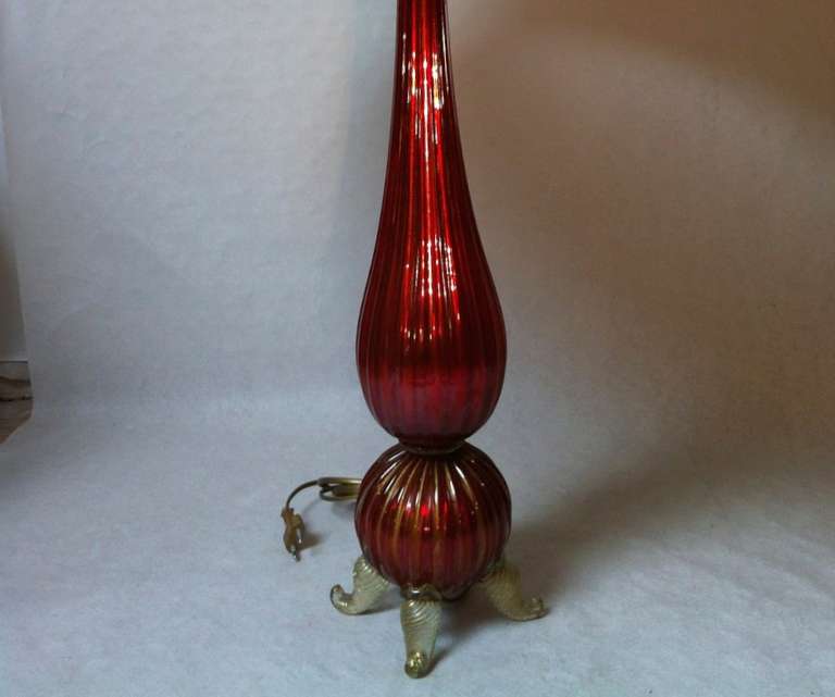 Murano Mercury Pair of Red Lamps For Sale 1
