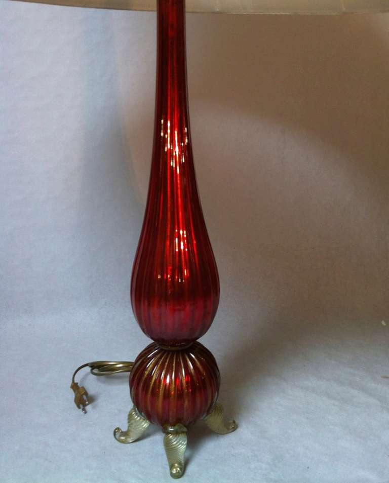 Mid-20th Century Murano Mercury Pair of Red Lamps For Sale