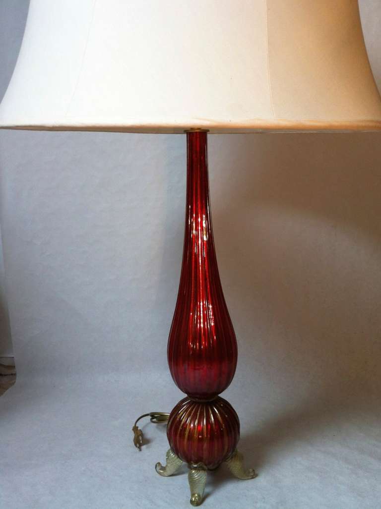Italian Murano Mercury Pair of Red Lamps For Sale