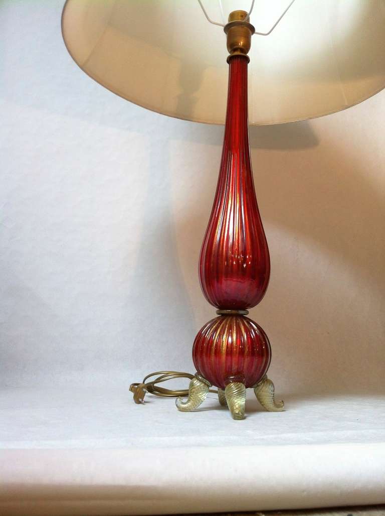 Mid-Century Modern Murano Mercury Pair of Red Lamps For Sale