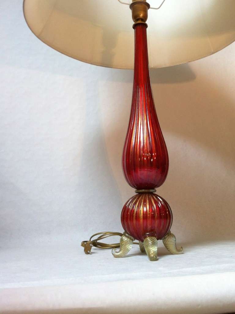 Murano Mercury Pair of Red Lamps In Excellent Condition For Sale In Paris, ile de france