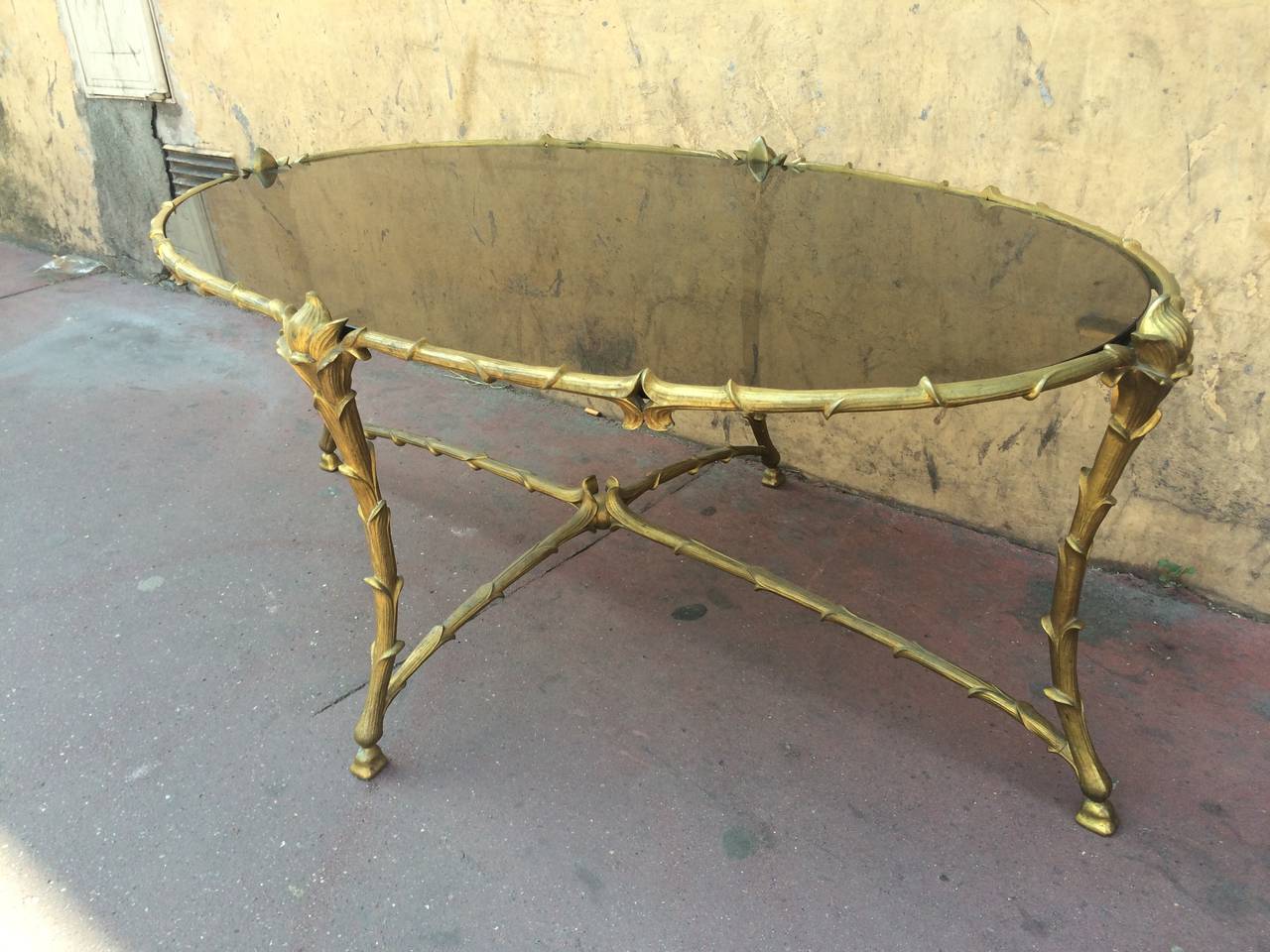 Gold Bronze Maison Baguès Oval Coffee Table For Sale 1