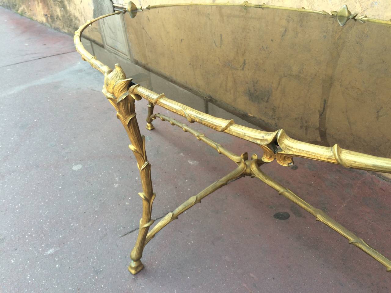 Mid-20th Century Gold Bronze Maison Baguès Oval Coffee Table For Sale