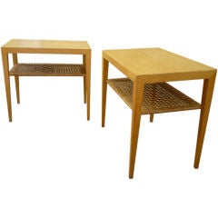 Pair of Oak & Rattan 2 Tiers Side Tables by Severin Hansen