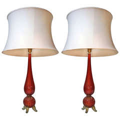 Murano Mercury Pair of Red Lamps