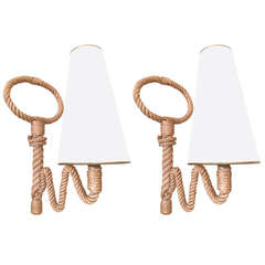French Riviera 1950s Pair of Rope Sconces