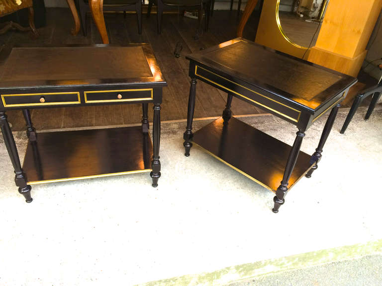 Maison Jansen Large Black Lacquered, Two=-Drawer Side Tables or Bedsides 1
