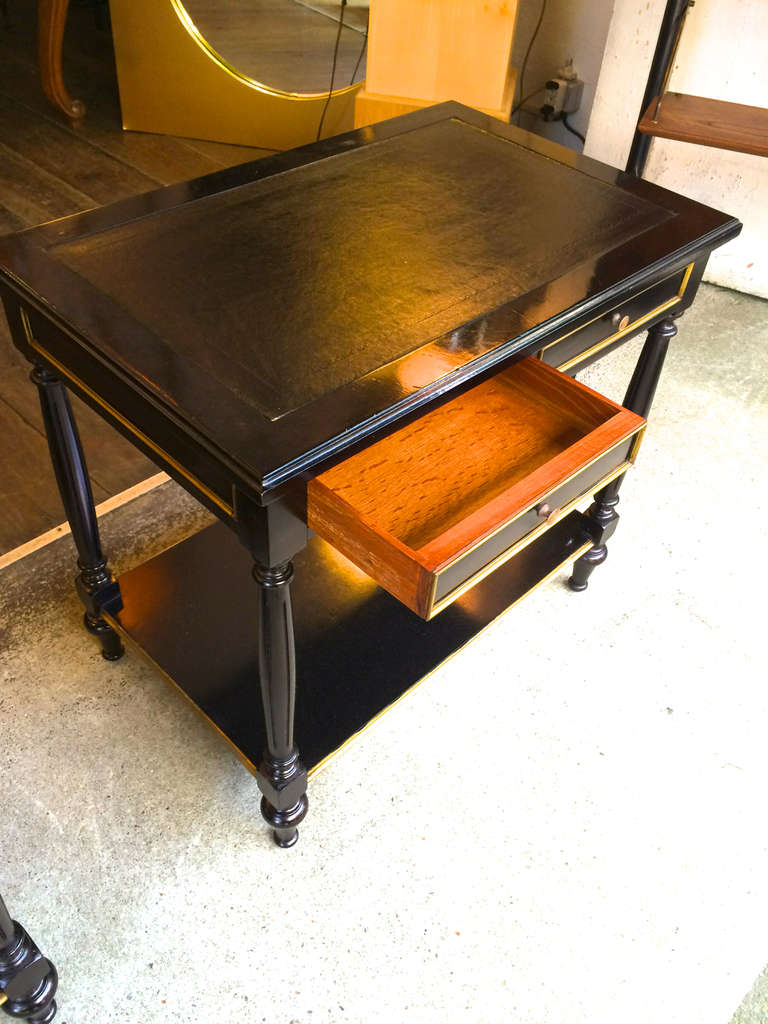 Mid-20th Century Maison Jansen Large Black Lacquered, Two=-Drawer Side Tables or Bedsides