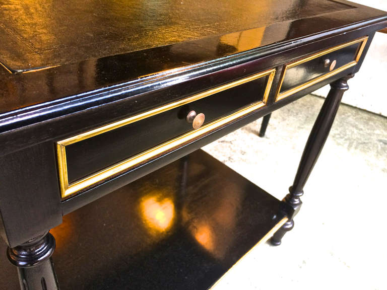 Brass Maison Jansen Large Black Lacquered, Two=-Drawer Side Tables or Bedsides