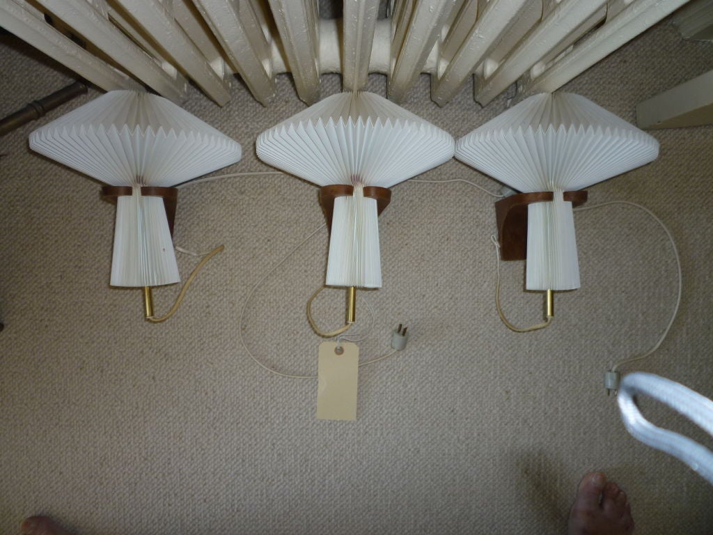 Rare Unusual  set of 6 Sconces by Le Klint with Oregon Pine Arm and Pleated Shad For Sale 1