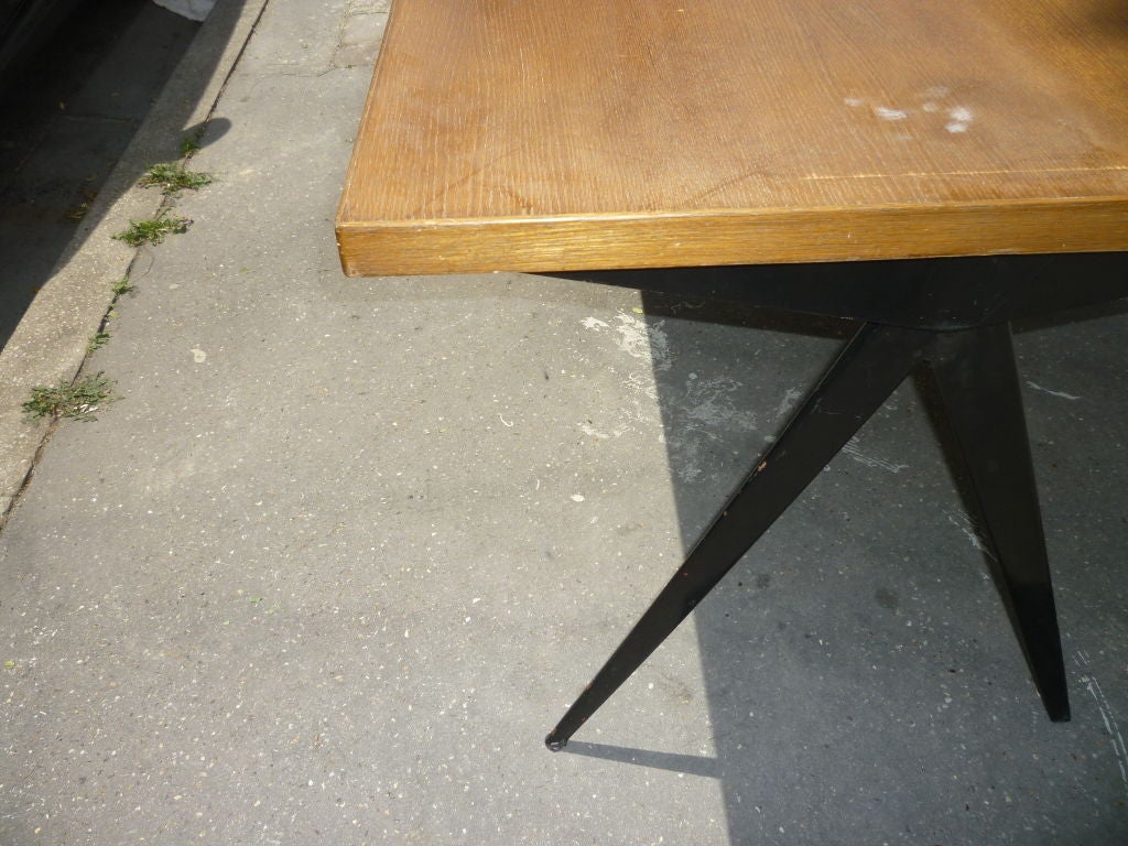 French Oak and Black Iron Dining Table by Jean Prouve