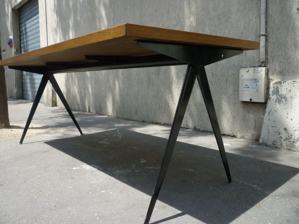Oak and Black Iron Dining Table by Jean Prouve 1