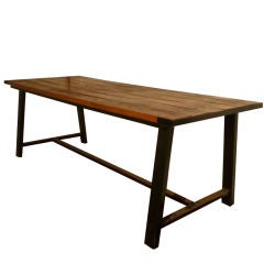 French Long Workshop Table in Iron and Mahogany Top 12