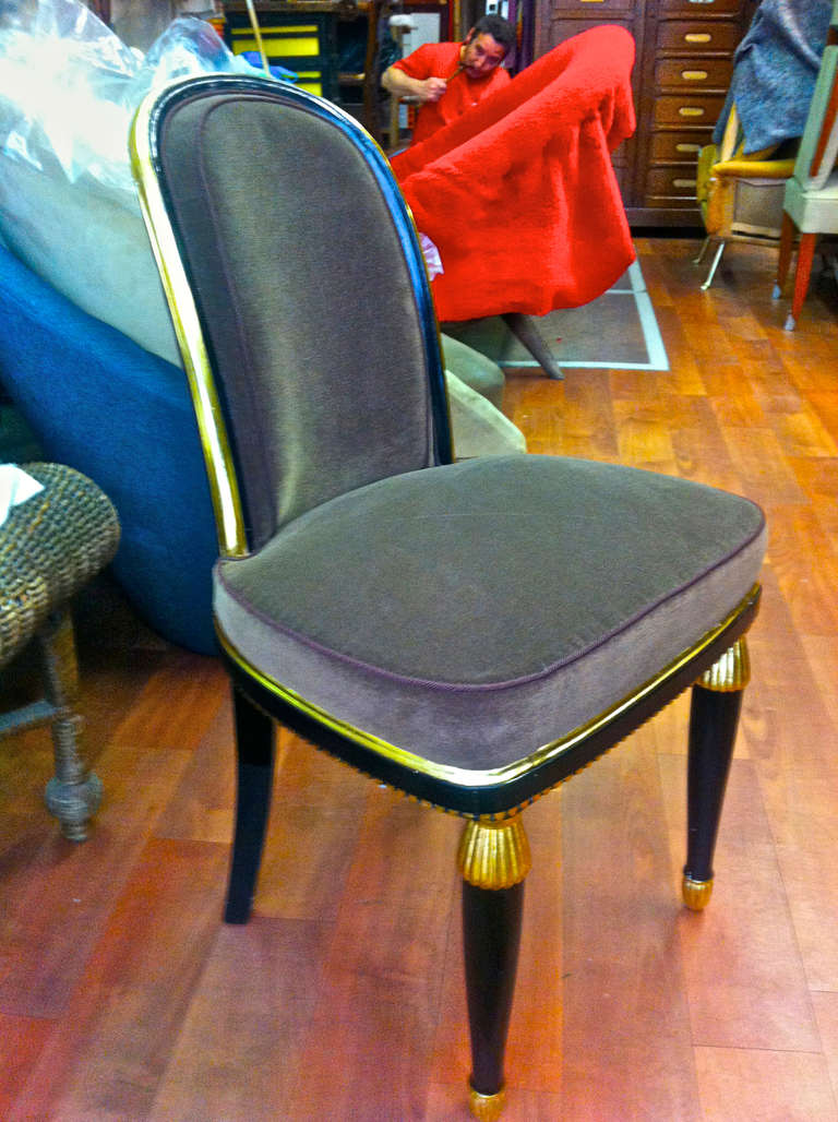 Paul Follot 1925 Black and Gold Leaf Lady Chair, Newly Reupholstered In Excellent Condition For Sale In Paris, ile de france