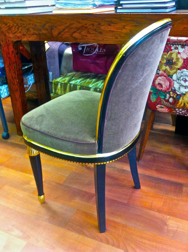 20th Century Paul Follot 1925 Black and Gold Leaf Lady Chair, Newly Reupholstered For Sale