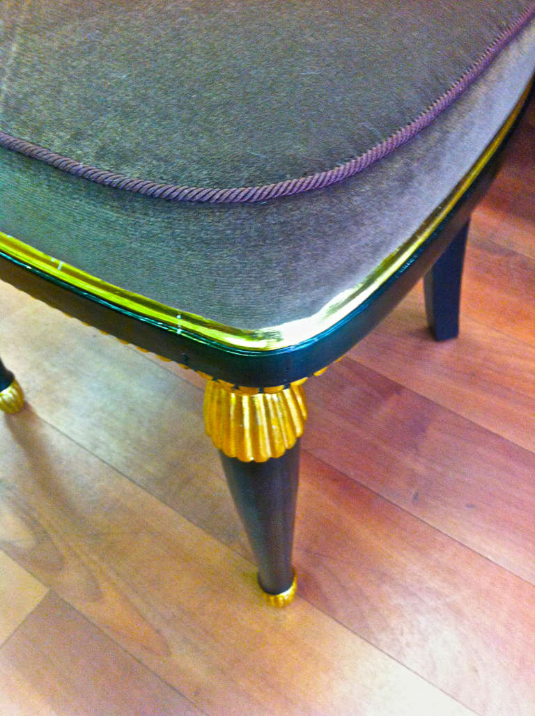 Paul Follot 1925 Black and Gold Leaf Lady Chair, Newly Reupholstered For Sale 1