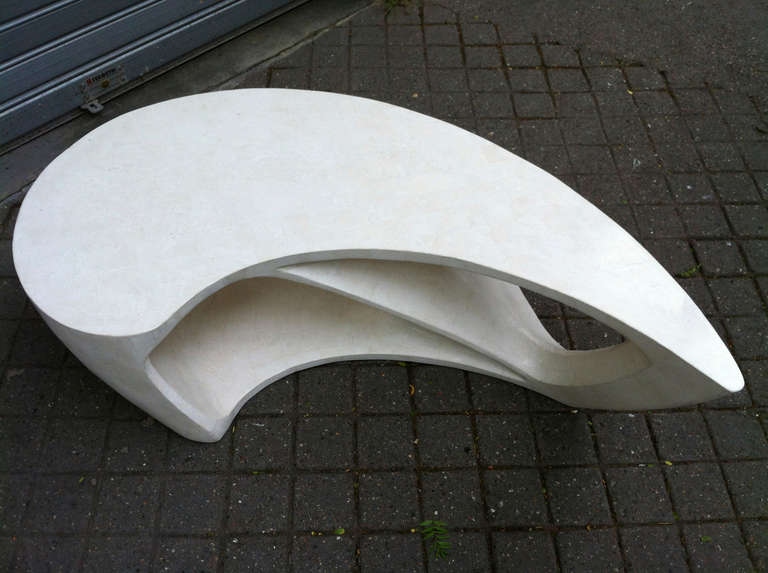 Superb 1960s boomerang organic shaped coffee table with a marquetry resin top.