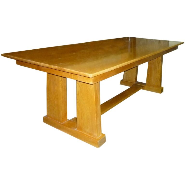 Solid Oak Neoclassic Dining Table For Sale