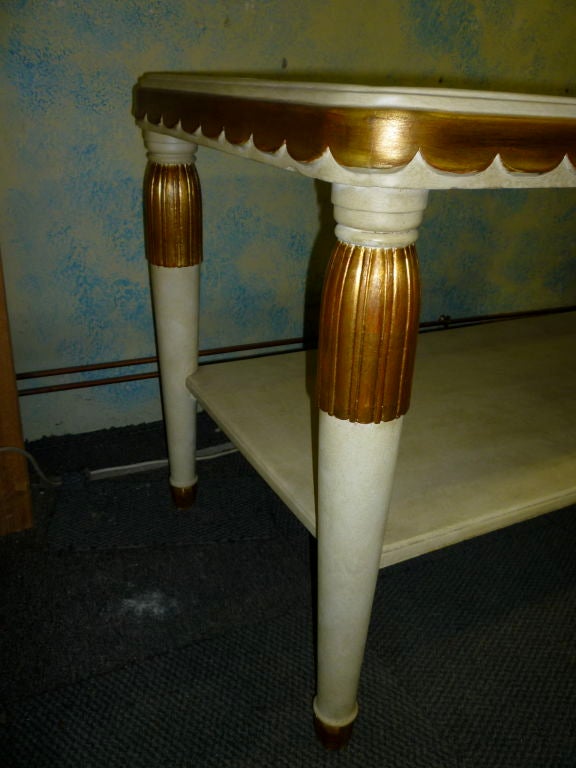 2 TIERS SCULPTED ENTRY OR CENTER TABLE WITH SCULPTED ADORNS IN GOLD LEAF WOOD