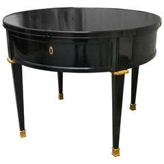 Stamped Jansen One-Drawer Black Lacquered Table with Gold Bronze Hardware
