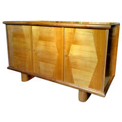 Jean Royère Ashtree, Three-Door Cabinet with Typical Trapeze Patterns Marquetry