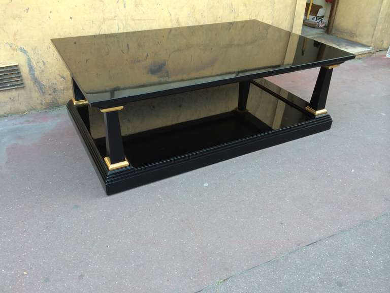 Gold Maison Jansen 1940s Large Two-Tier Black Lacquered Coffee Table For Sale