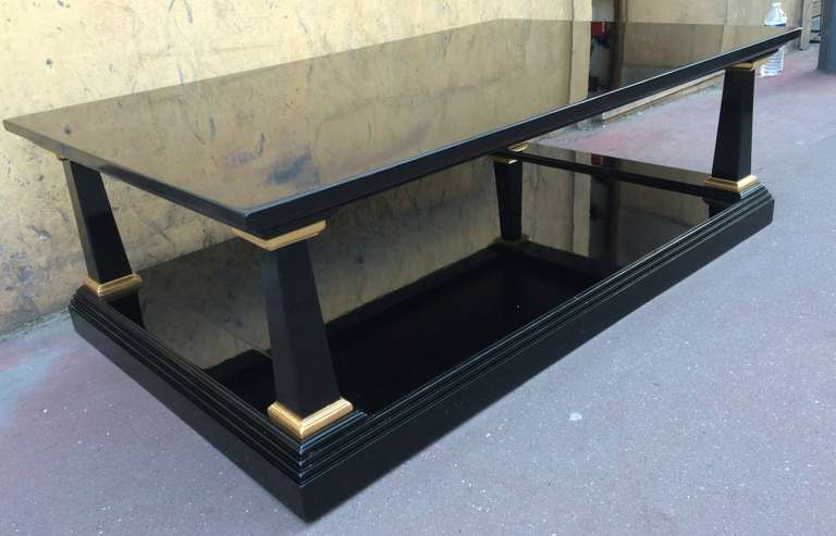 Maison Jansen 1940s Large Two-Tier Black Lacquered Coffee Table For Sale 3
