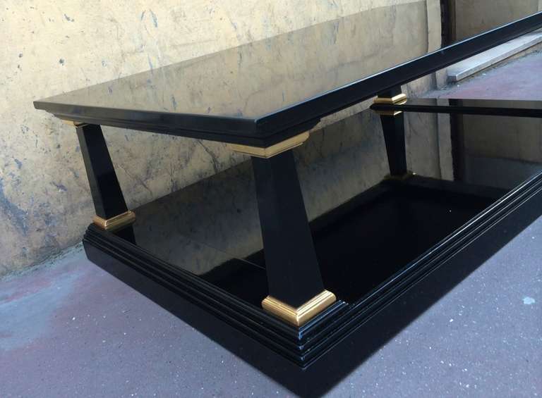 Maison Jansen 1940s Large Two-Tier Black Lacquered Coffee Table For Sale 2