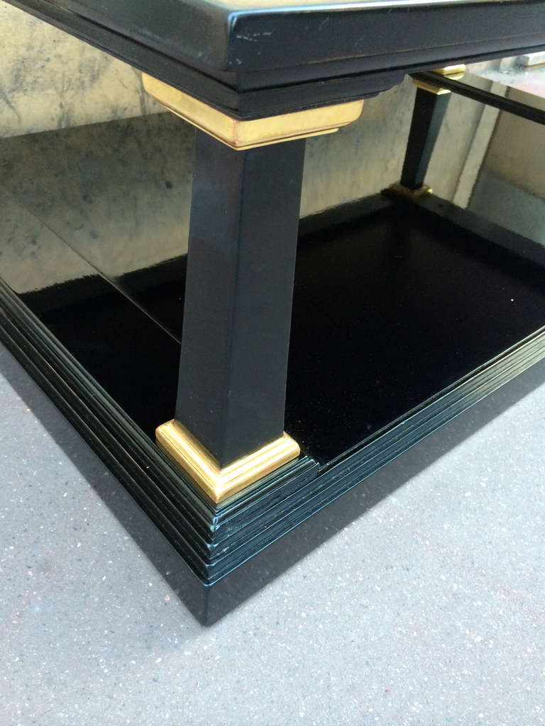 Mid-20th Century Maison Jansen 1940s Large Two-Tier Black Lacquered Coffee Table For Sale