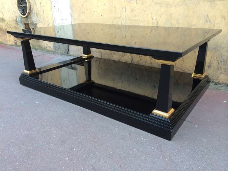 Maison Jansen 1940s spectacular very large two-tier black lacquered coffee table.