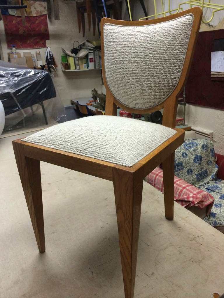 Oak JEAN ROYERE pair of  chair newly upholstered in mohair velvet