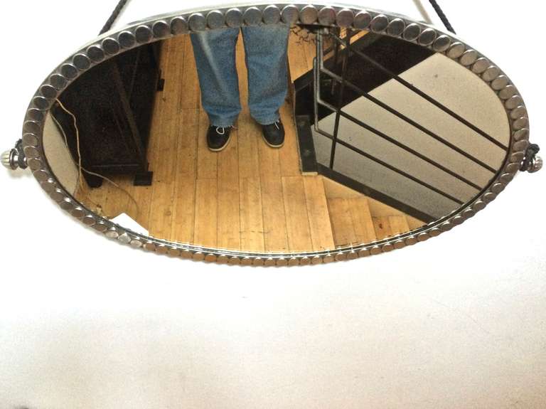 French Art Deco Superb Quality Silvered Bronze Oval Mirror In Good Condition In Paris, ile de france