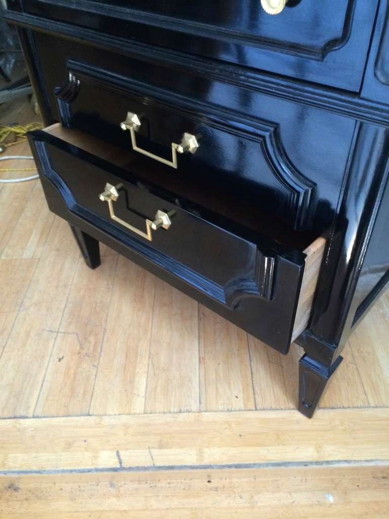 Mid-20th Century Maison Jansen 1940s Pair of Neoclassic, Black Lacquered Large Bed Sides