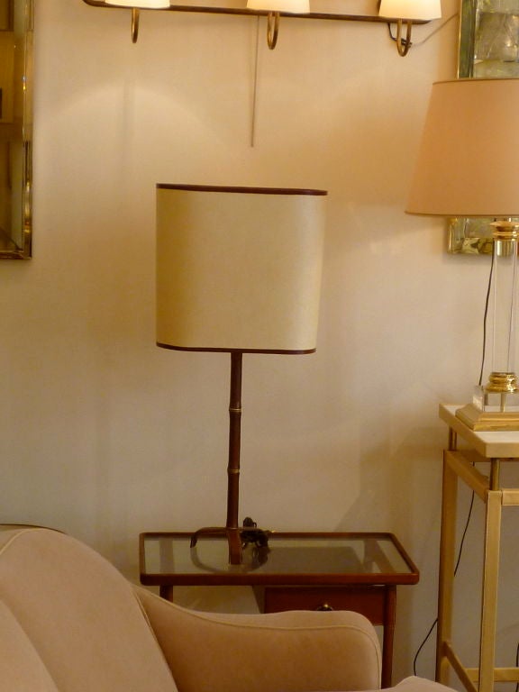 Pair of Leather Stitched JACQUES ADNET'SPair of Lamps 3