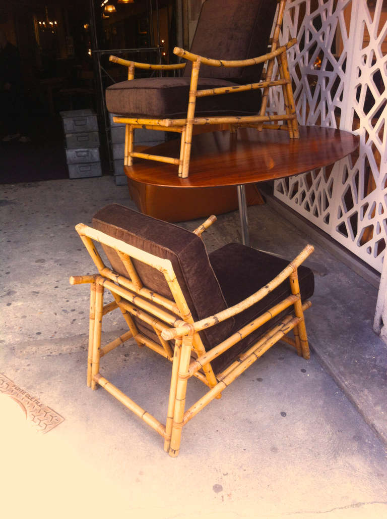 1950s French Riviera Pair of Lounge Chairs in Rattan For Sale 2