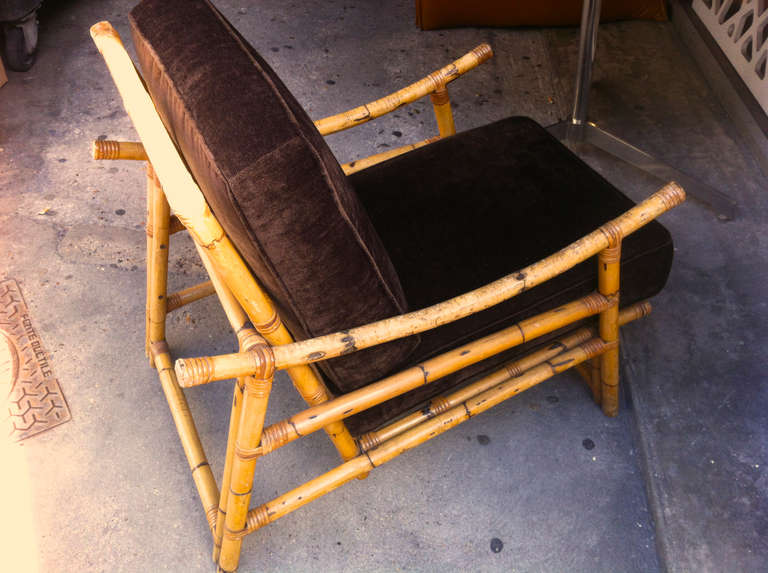 Velvet 1950s French Riviera Pair of Lounge Chairs in Rattan For Sale