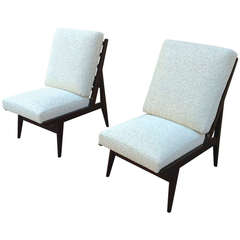 Pair of French 1950s Slipper Chairs with Pure Design, Newly Recovered in Maharam 12