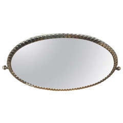 French Art Deco Superb Quality Silvered Bronze Oval Mirror