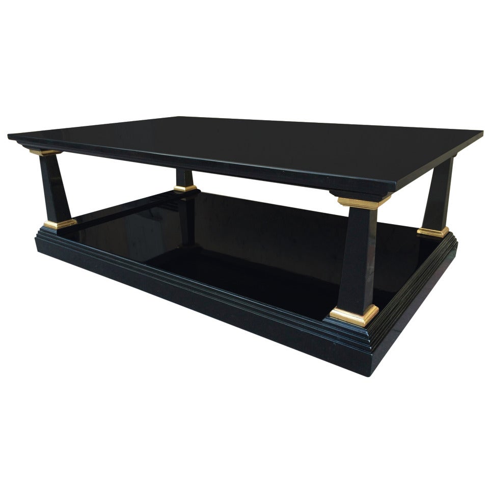 Maison Jansen 1940s Large Two-Tier Black Lacquered Coffee Table For Sale