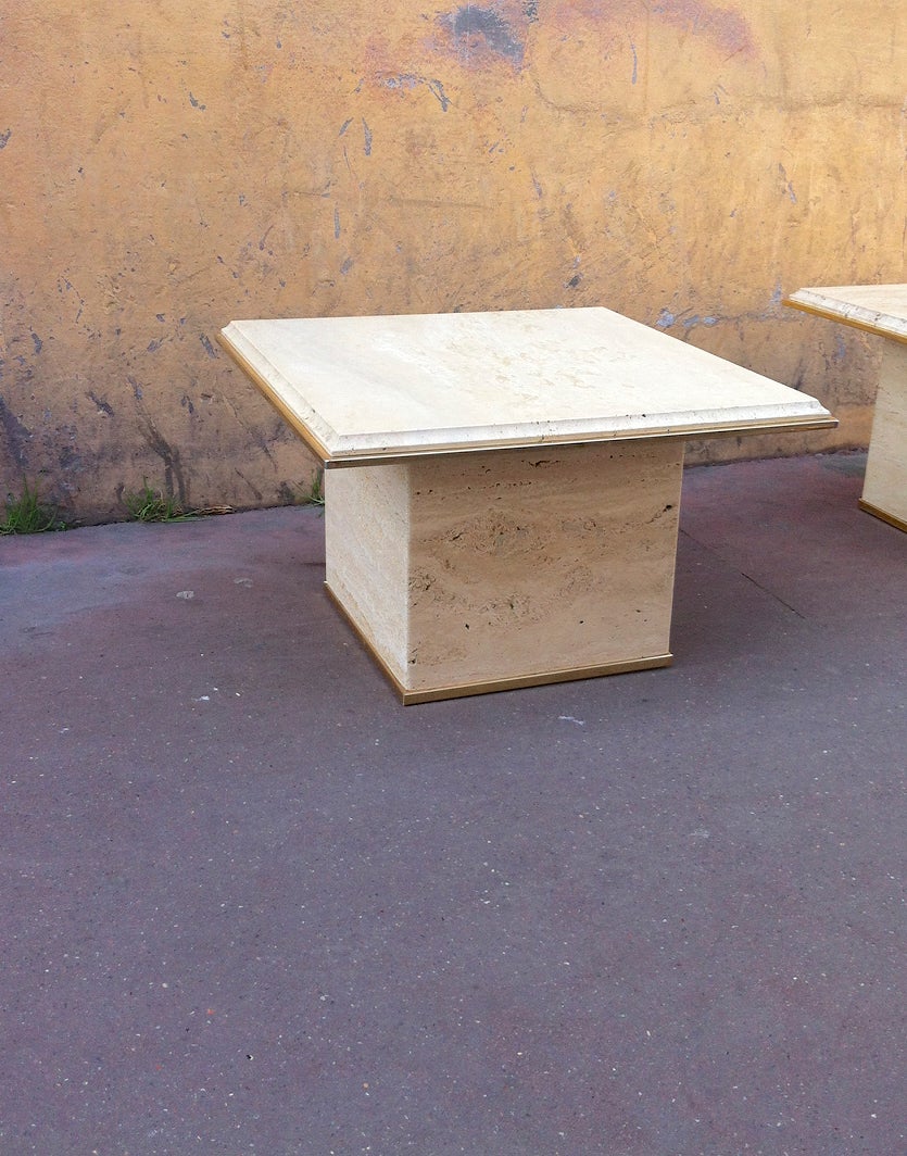 Guy Lefevre Pair of Travertine Side Tables In Excellent Condition For Sale In Paris, ile de france