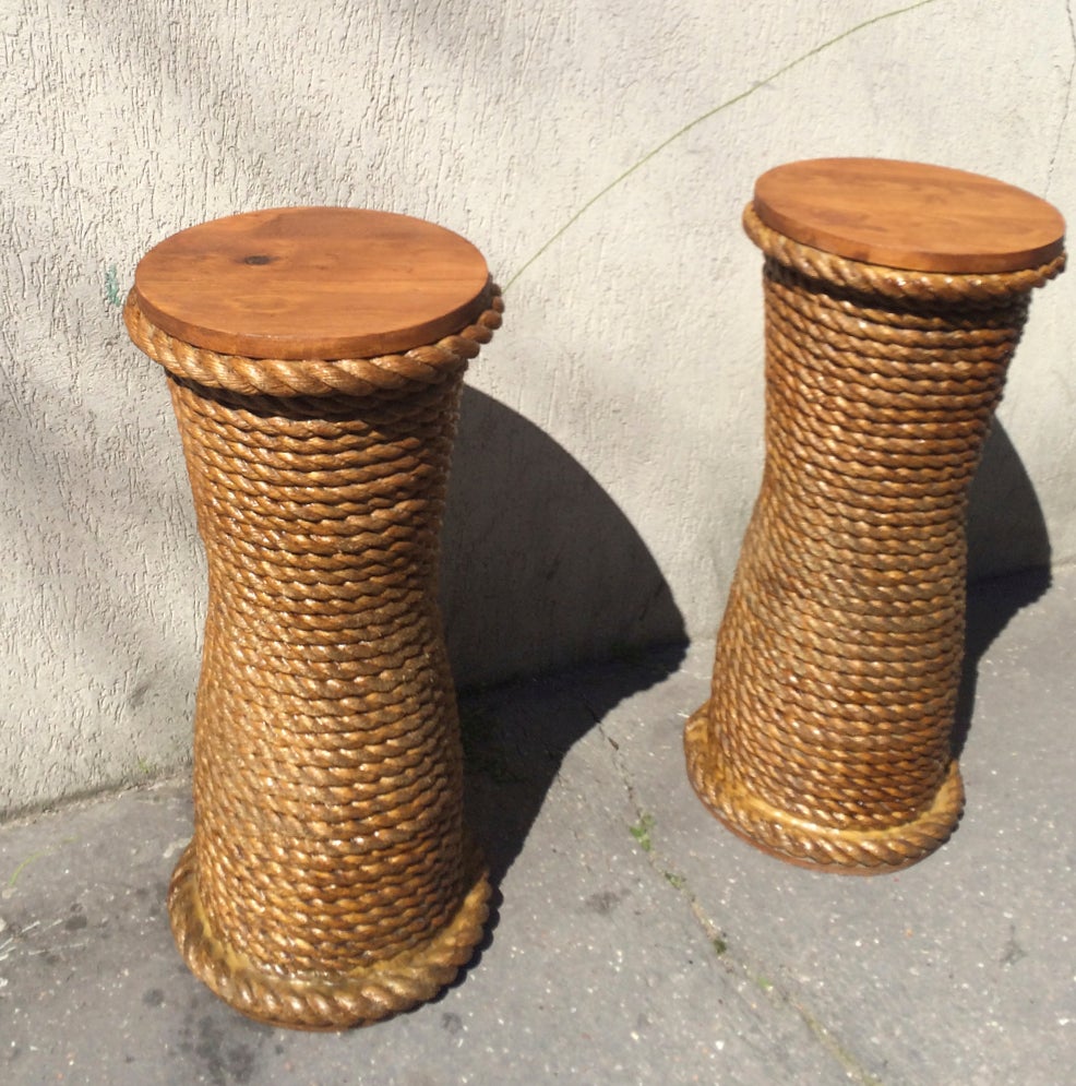 Mid-20th Century Spectacular Riviera Barstools or Pedestals in Thick Rope, 1950s For Sale