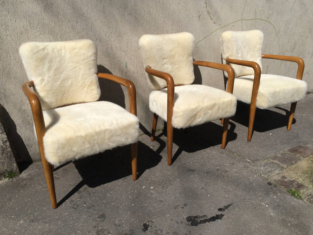 French Renou et Genissetrare Set of Three Desk Chairs Newly Covered in Faux Fur Cloth For Sale